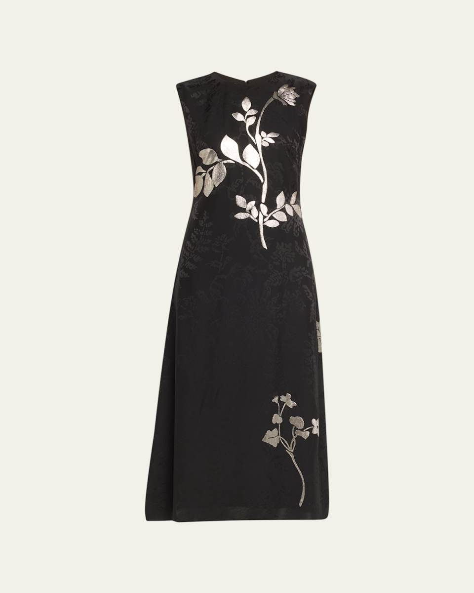 Sleeveless Metallic Jacquard Midi Dress
